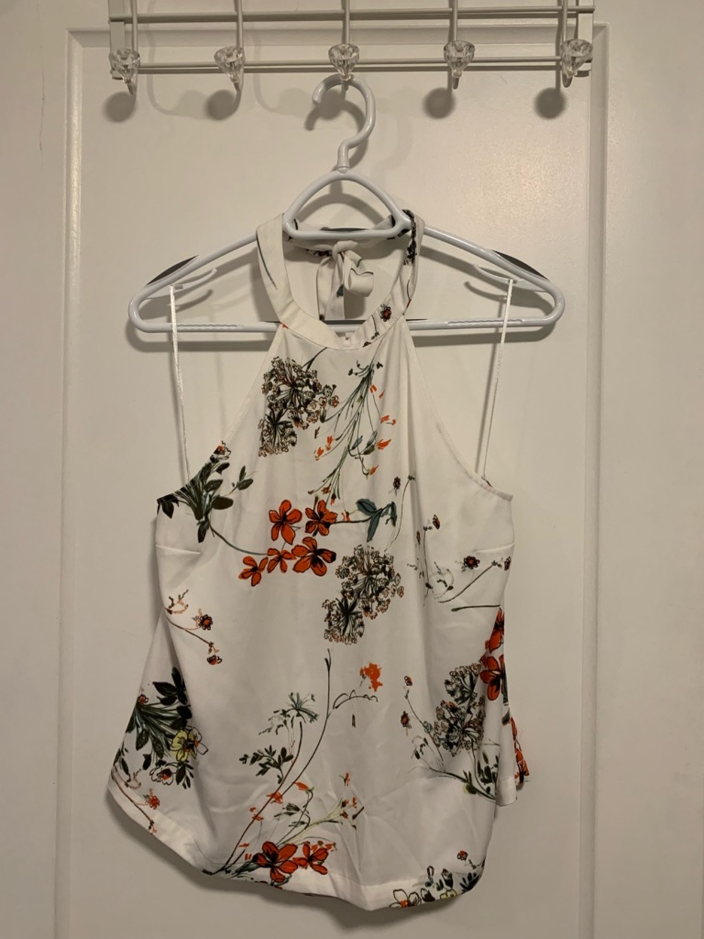 Dynamite White Halter Camisole with Orange & Green Floral Print